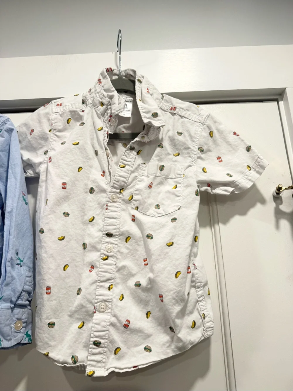 Oshkosh Carters Boys 3T Button Down Shirt Bundle Lot Dinosaur Taco Burger Summer